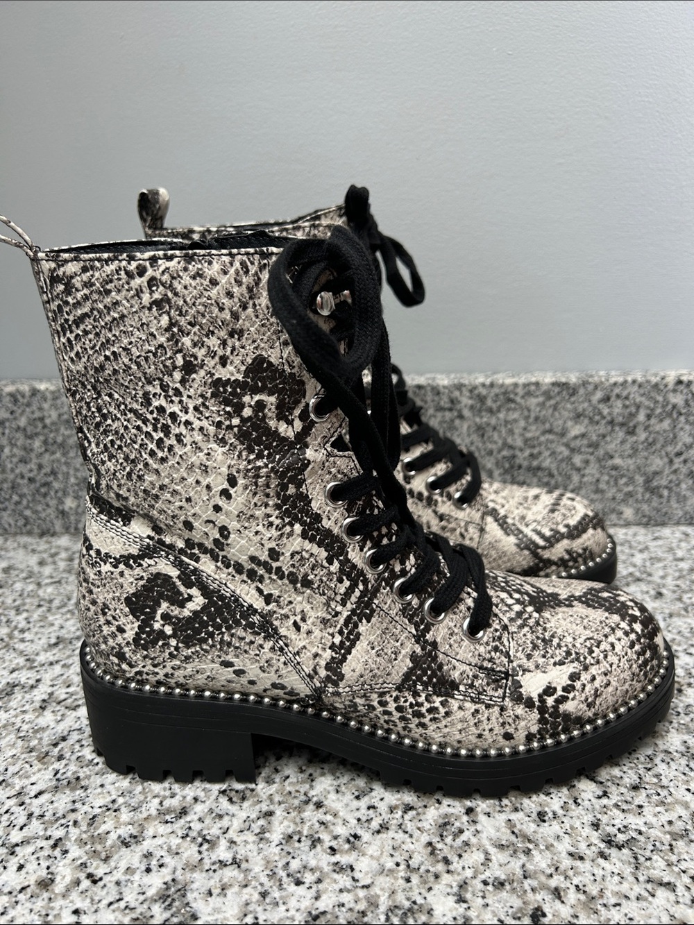 Portland Boot Co Women's Snake Print Lace-Up Combat Boots - Beaded Festival